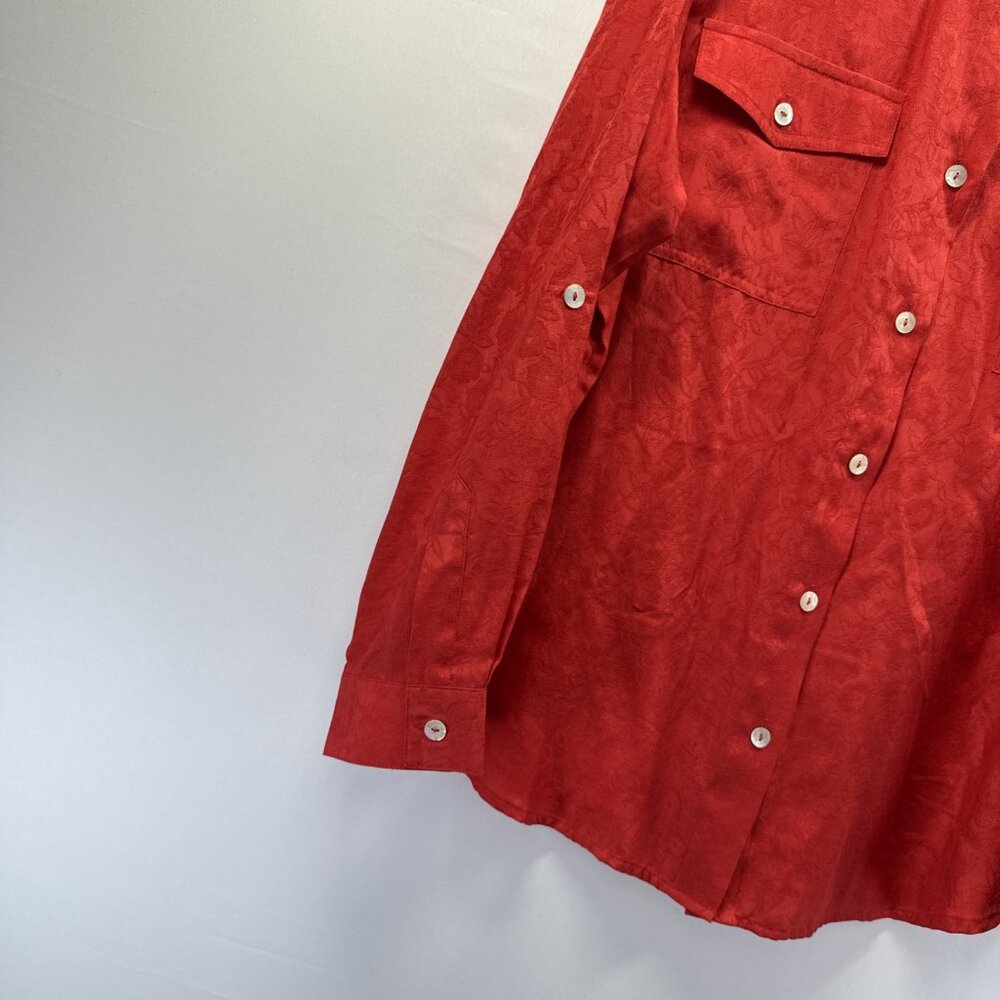 Coldwater Creek Silk Blend Blouse Top Size 1X Plus Solid Orange Roll Tab Buttons - Picture 4 of 7